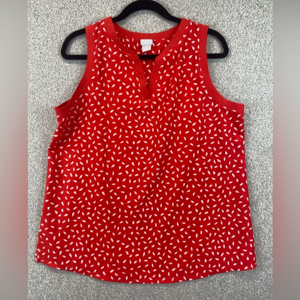 Chico’s sleeveless tank top size 2 (L) polka dot red sporty preppy